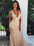 Rose Gold Mermaid Sleeveless Backless Sequined Prom Dress LBQ0106